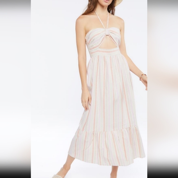 Forever 21 Dresses & Skirts - Forever 21 White Linen Feel pink maxi dress